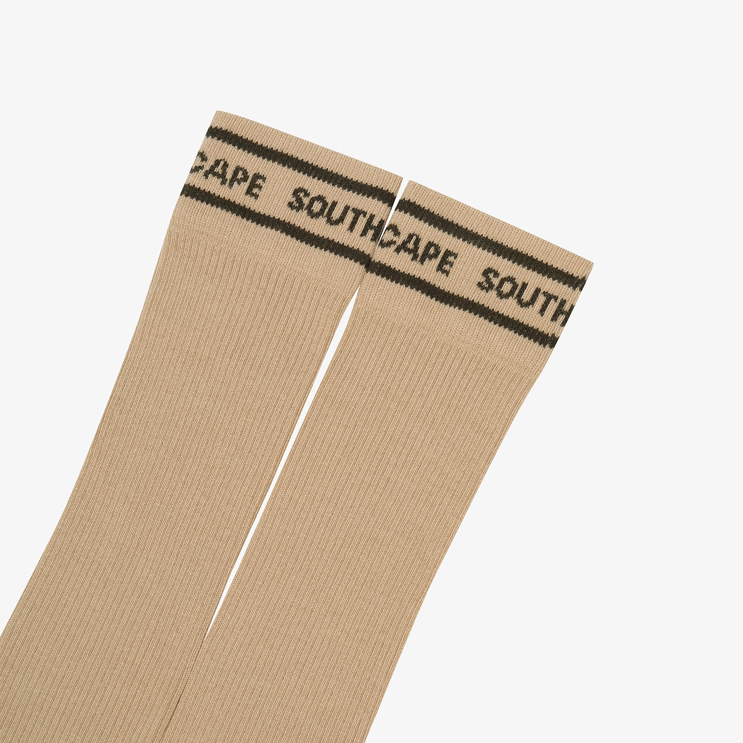 사우스케이프 여성 컬러 배색 로고 레터링 롱 오버니삭스_베이지