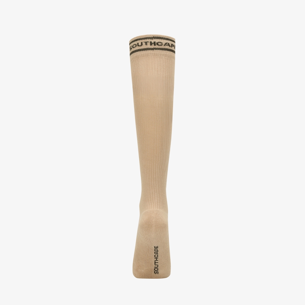 사우스케이프 여성 컬러 배색 로고 레터링 롱 오버니삭스_베이지