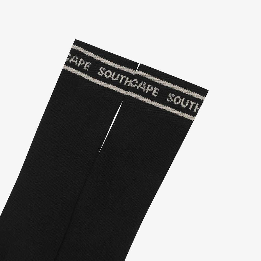 사우스케이프 여성 컬러 배색 로고 레터링 롱 오버니삭스_블랙