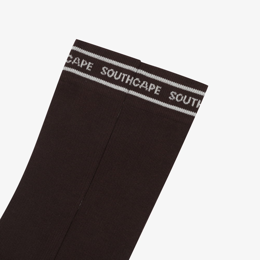 사우스케이프 여성 컬러 배색 로고 레터링 롱 오버니삭스_다크 브라운