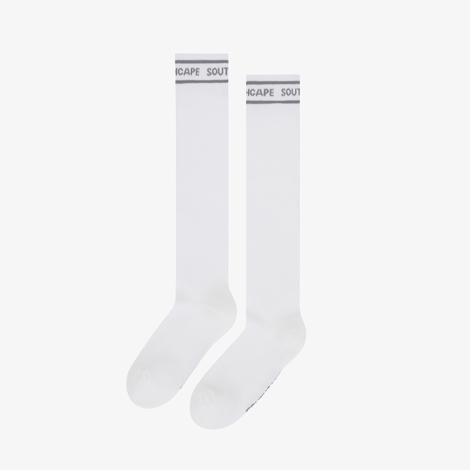 사우스케이프 여성 컬러 배색 로고 레터링 롱 오버니삭스_그레이