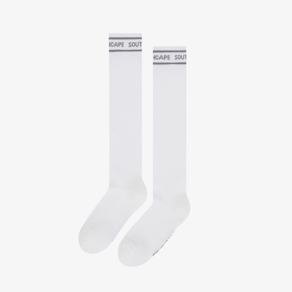 사우스케이프 여성 컬러 배색 로고 레터링 롱 오버니삭스_그레이