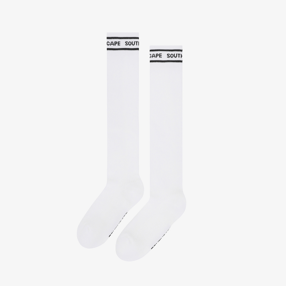 사우스케이프 여성 컬러 배색 로고 레터링 롱 오버니삭스_화이트