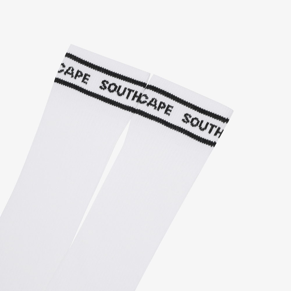 사우스케이프 여성 컬러 배색 로고 레터링 롱 오버니삭스_화이트