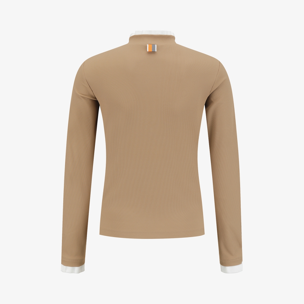 사우스케이프 여성 골지 프릴 하프집 티셔츠_베이지