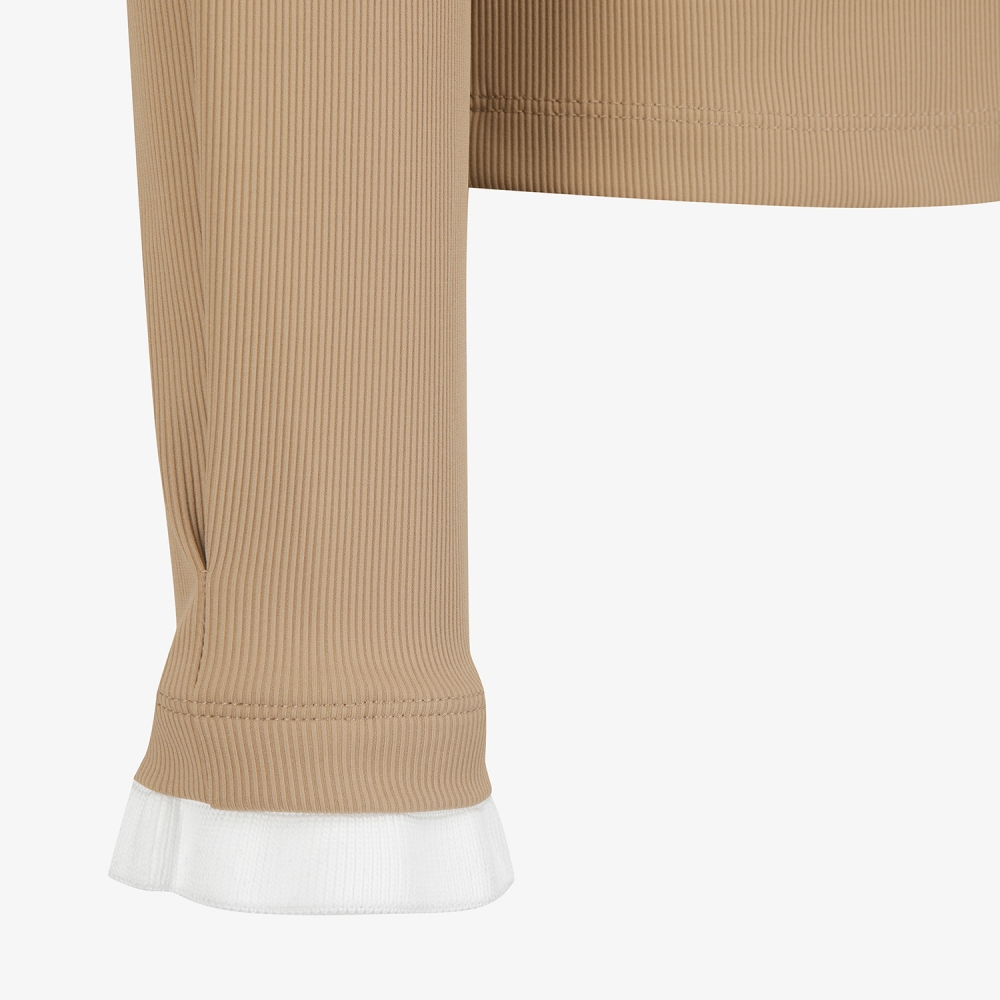 사우스케이프 여성 골지 프릴 하프집 티셔츠_베이지