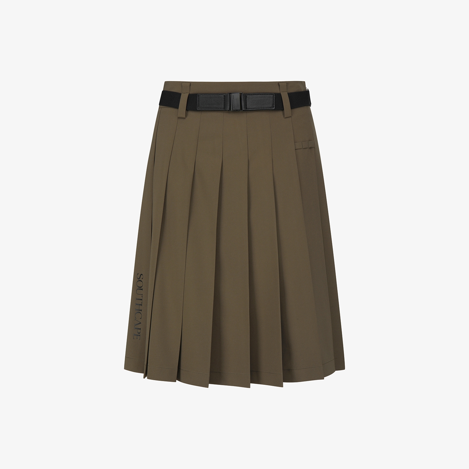 사우스케이프 여성 벨티드 플리츠 미디 스커트_다크 카키
