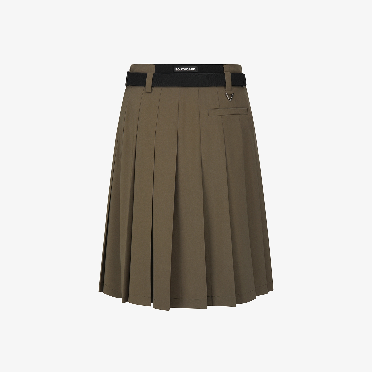사우스케이프 여성 벨티드 플리츠 미디 스커트_다크 카키