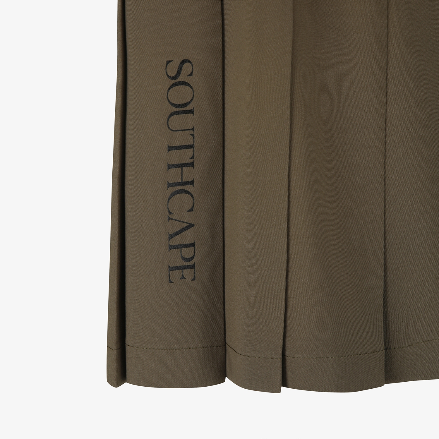 사우스케이프 여성 벨티드 플리츠 미디 스커트_다크 카키