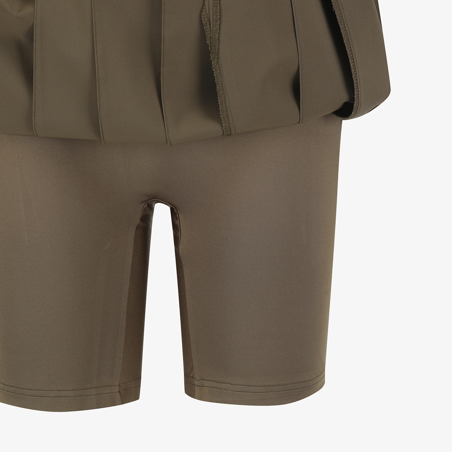 사우스케이프 여성 벨티드 플리츠 미디 스커트_다크 카키