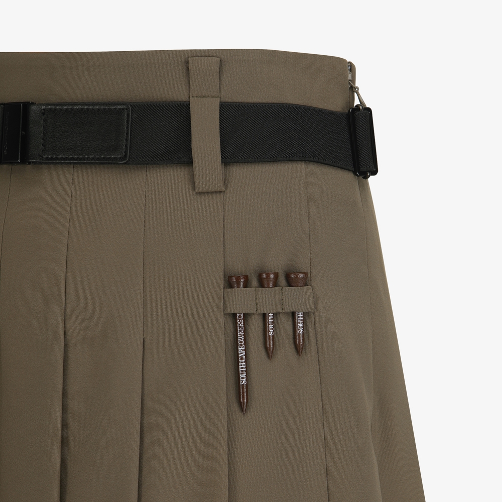 사우스케이프 여성 벨티드 플리츠 미디 스커트_다크 카키