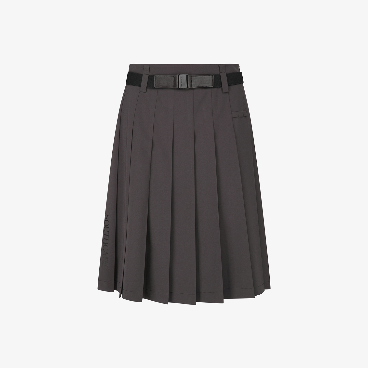 사우스케이프 여성 벨티드 플리츠 미디 스커트_다크 브라운