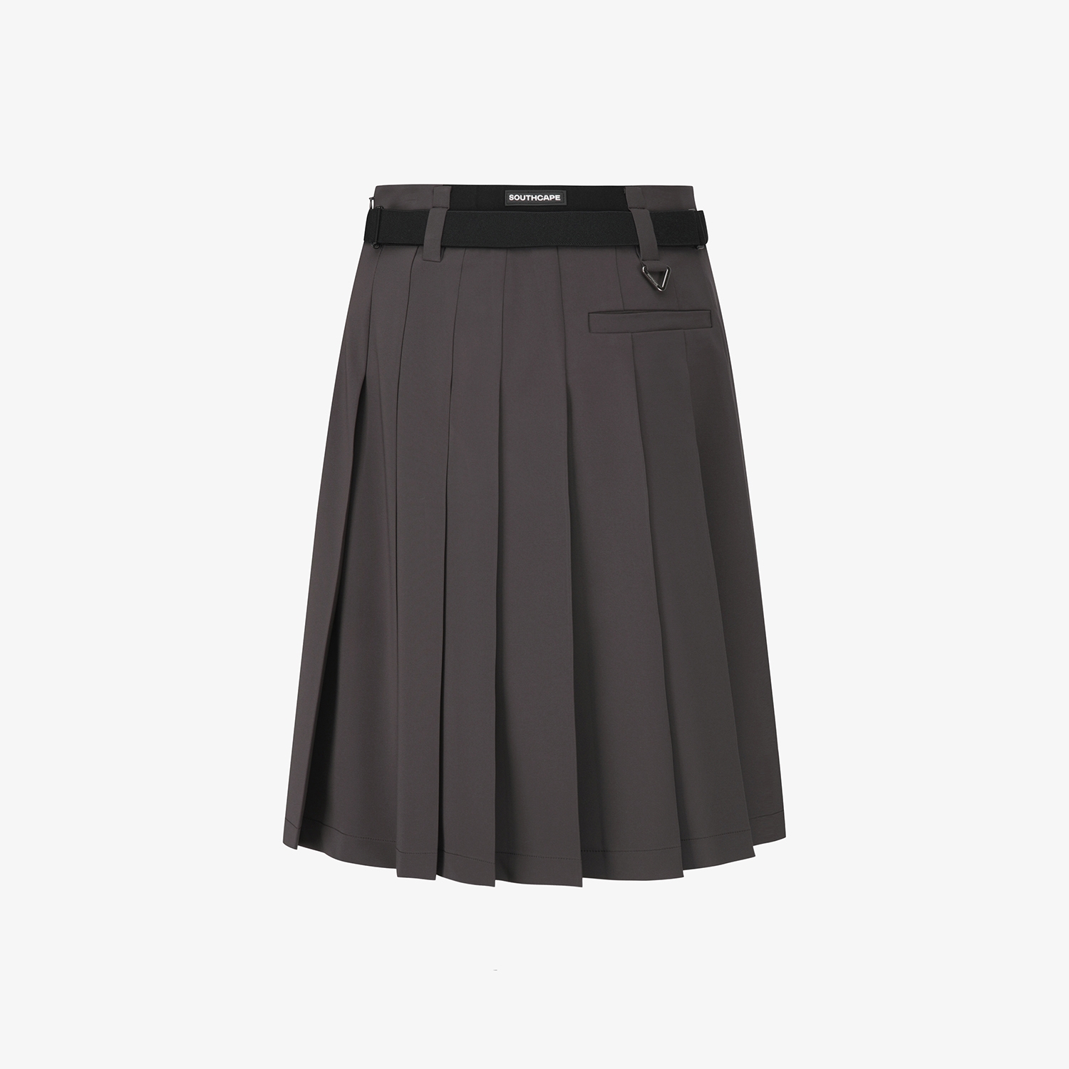 사우스케이프 여성 벨티드 플리츠 미디 스커트_다크 브라운