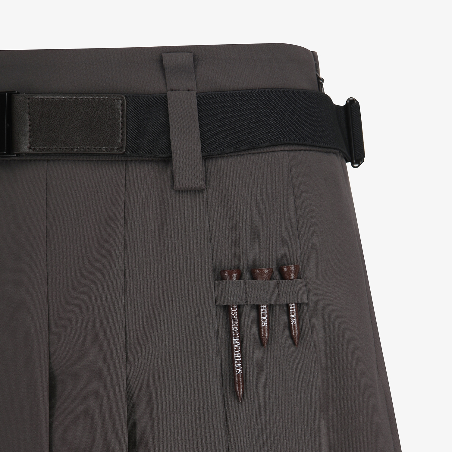 사우스케이프 여성 벨티드 플리츠 미디 스커트_다크 브라운