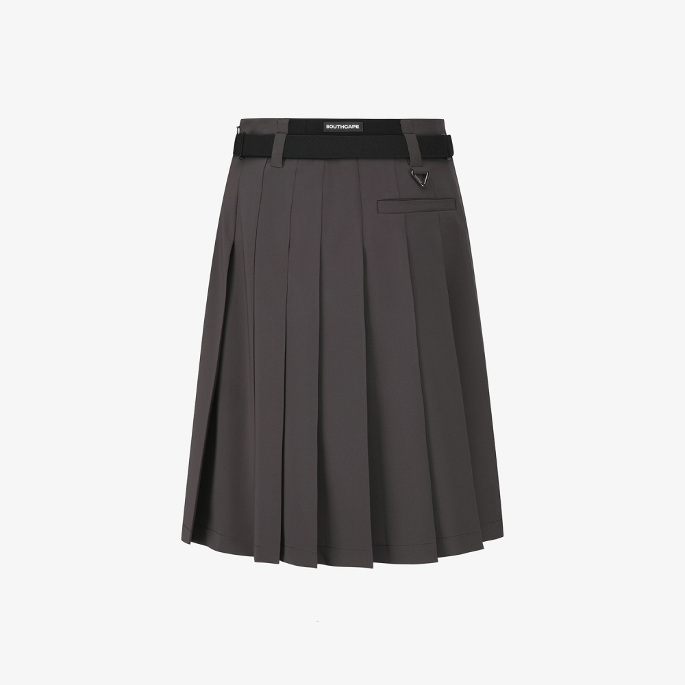 사우스케이프 여성 벨티드 플리츠 미디 스커트_다크 브라운