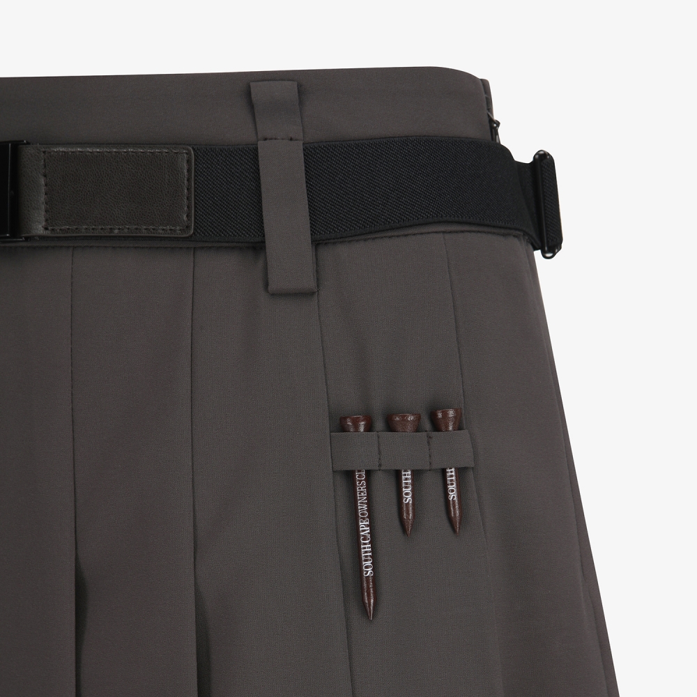 사우스케이프 여성 벨티드 플리츠 미디 스커트_다크 브라운