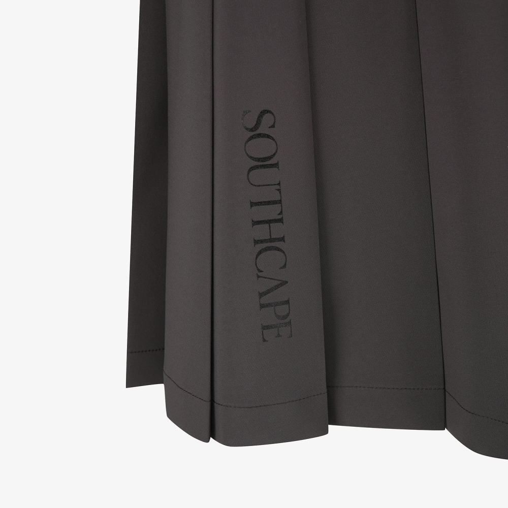 사우스케이프 여성 벨티드 플리츠 미디 스커트_다크 브라운