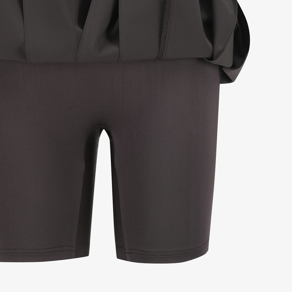 사우스케이프 여성 벨티드 플리츠 미디 스커트_다크 브라운