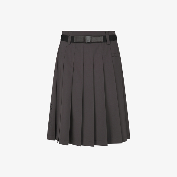 사우스케이프 여성 벨티드 플리츠 미디 스커트_다크 브라운