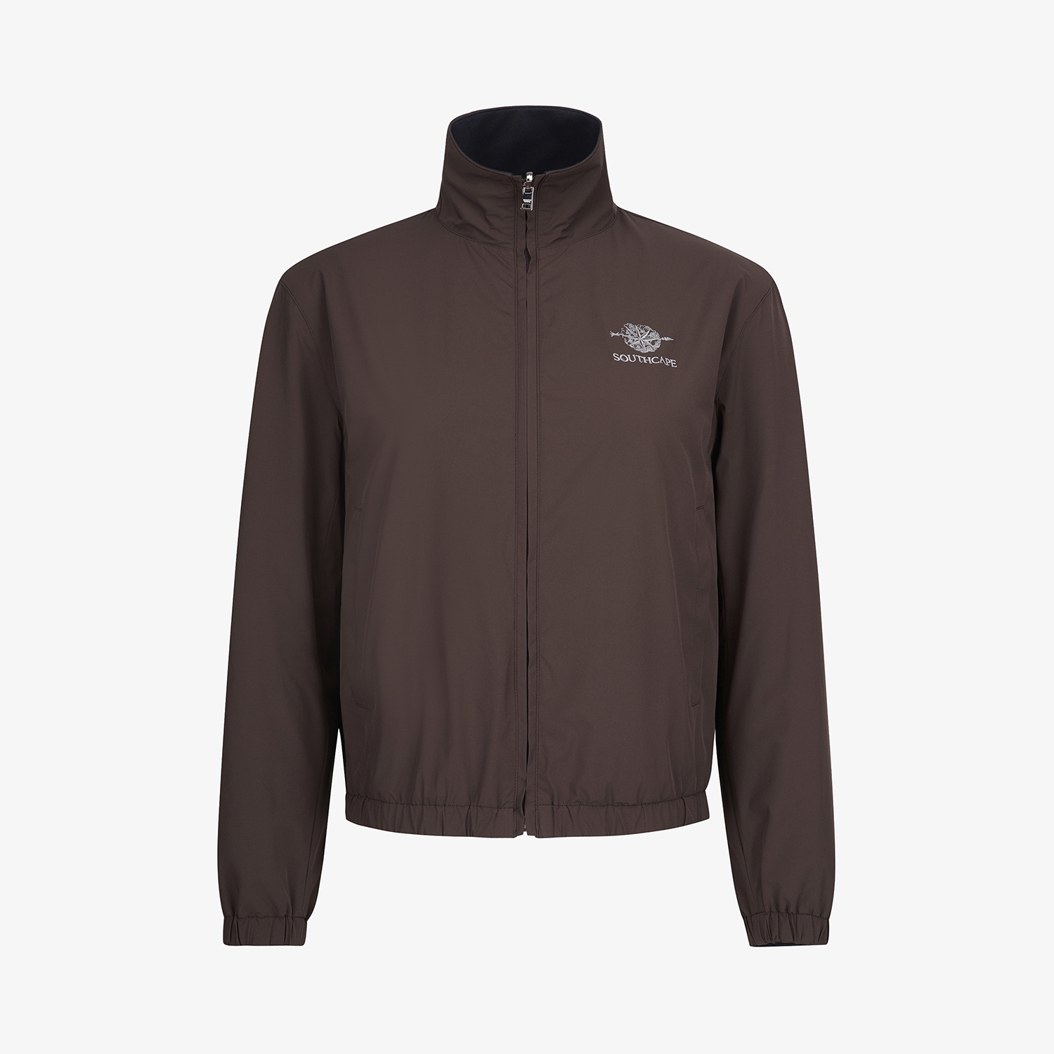 사우스케이프 여성 모노그램 패턴 자카드 리버시블 하이넥 점퍼_브라운