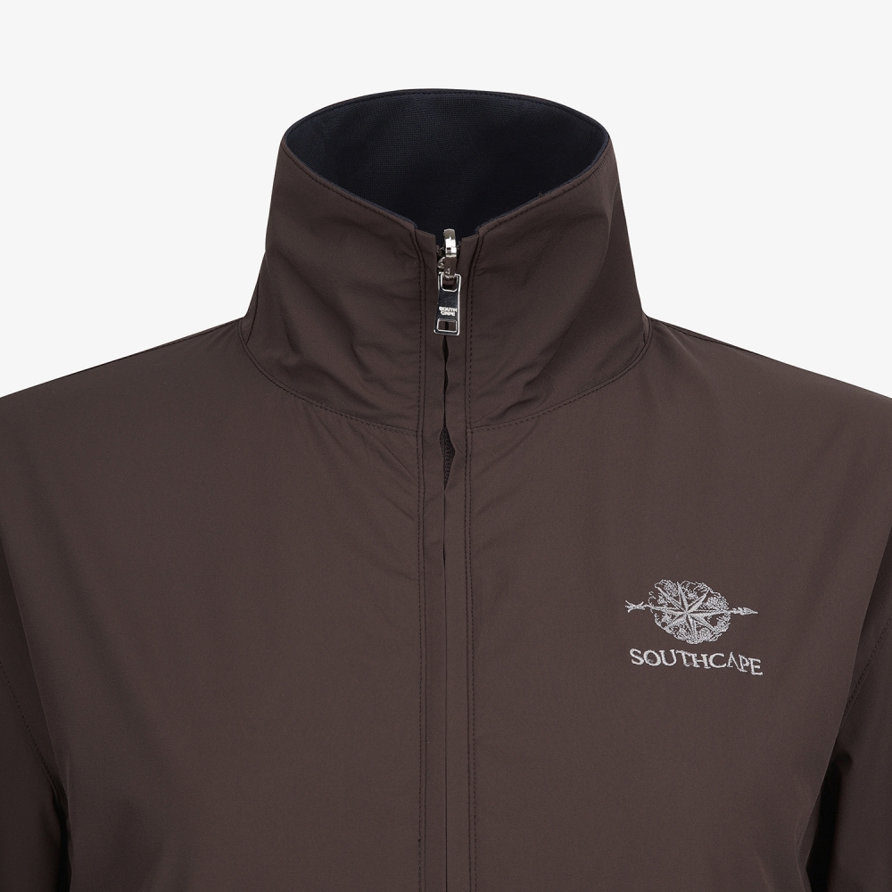 사우스케이프 여성 모노그램 패턴 자카드 리버시블 하이넥 점퍼_브라운