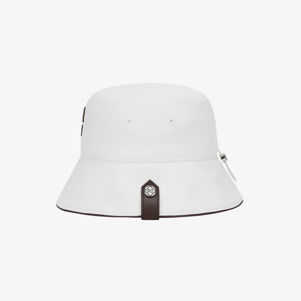 사우스케이프 여성 로고 레더 파이핑 버킷햇_화이트
