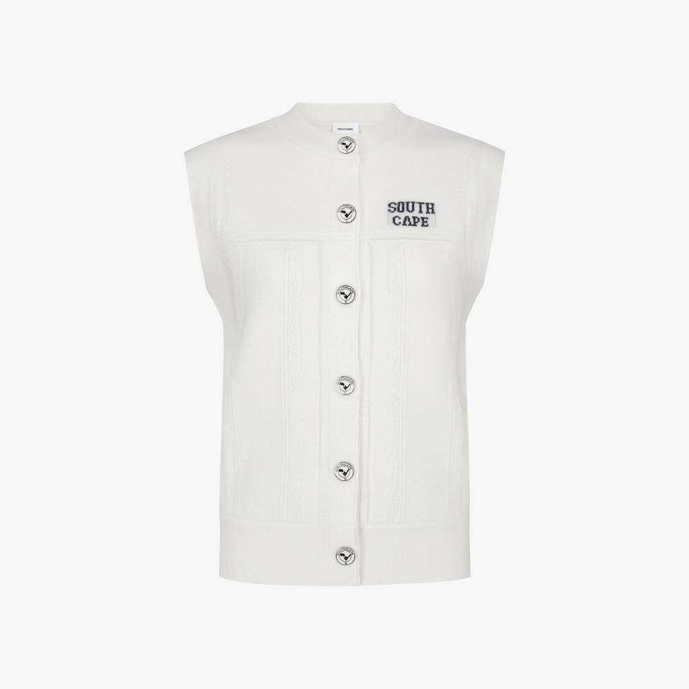 사우스케이프 여성 반하이넥 버튼 니트 베스트_아이보리