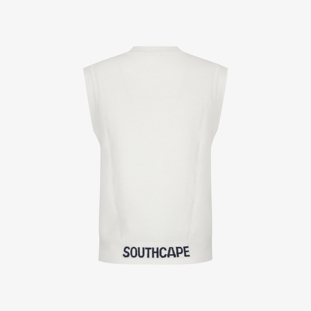 사우스케이프 여성 반하이넥 버튼 니트 베스트_아이보리