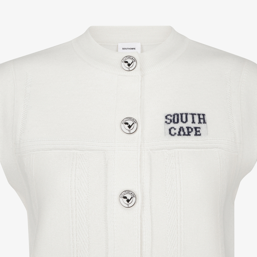사우스케이프 여성 반하이넥 버튼 니트 베스트_아이보리