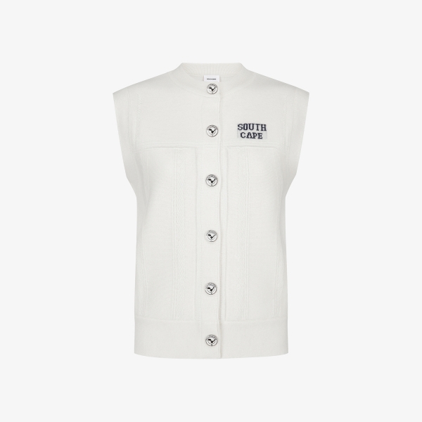 사우스케이프 여성 반하이넥 버튼 니트 베스트_아이보리