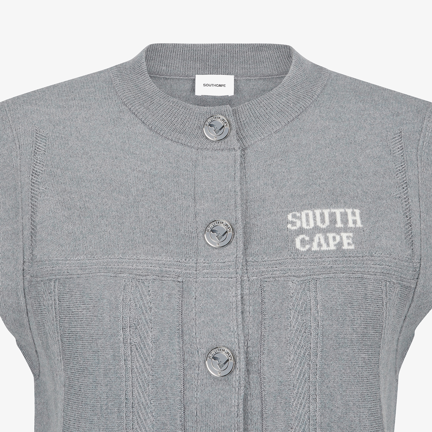 사우스케이프 여성 반하이넥 버튼 니트 베스트_멜란지 블루