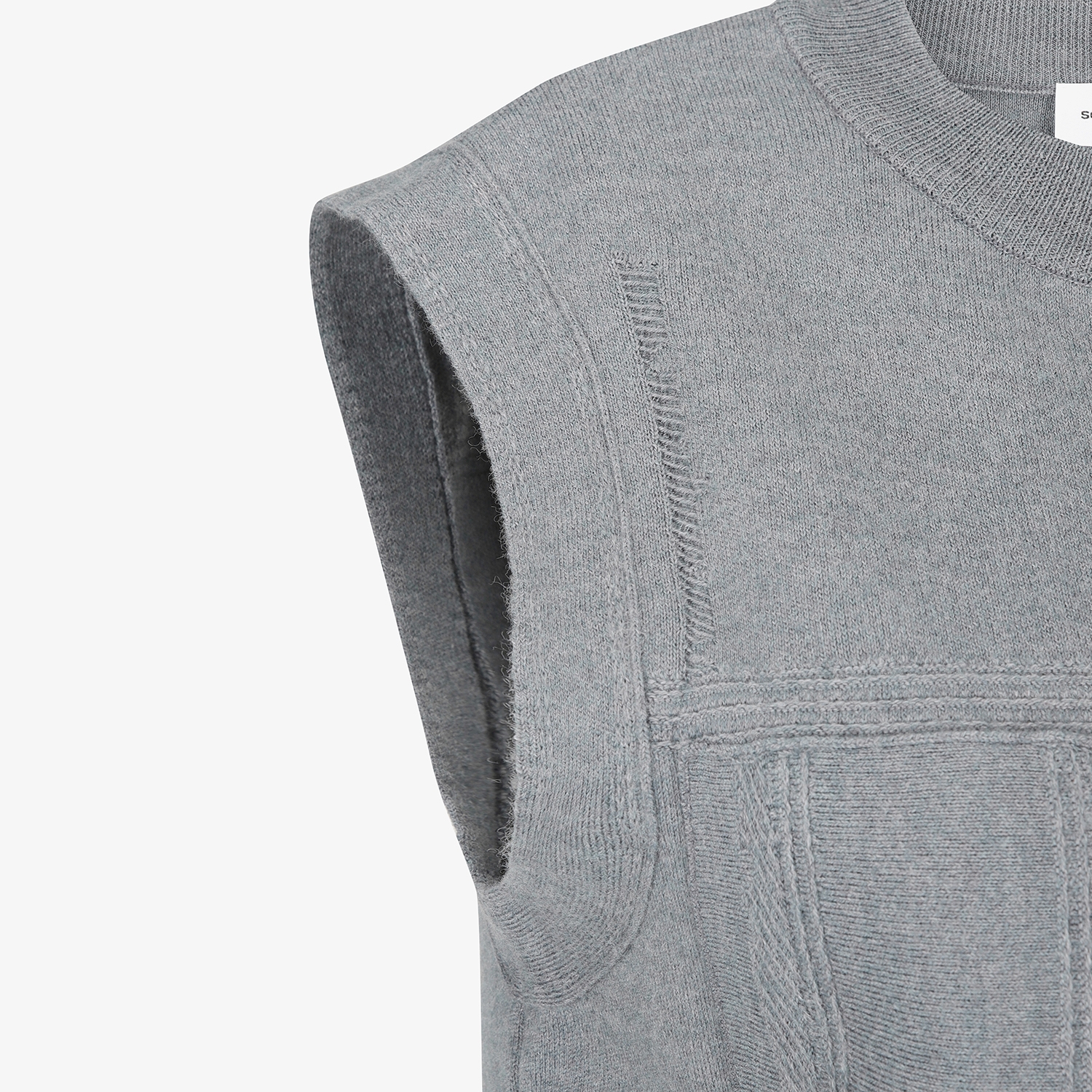 사우스케이프 여성 반하이넥 버튼 니트 베스트_멜란지 블루