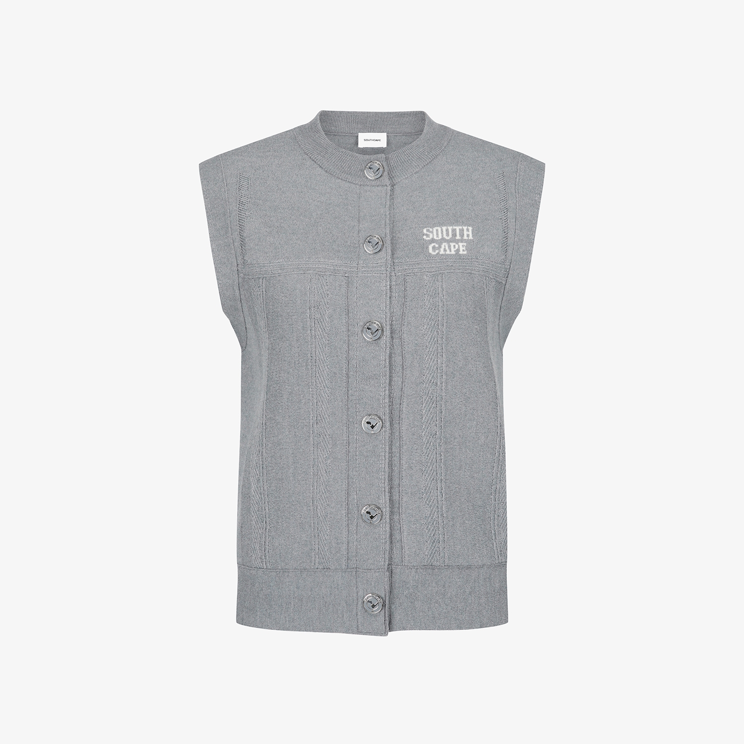 사우스케이프 여성 반하이넥 버튼 니트 베스트_멜란지 블루