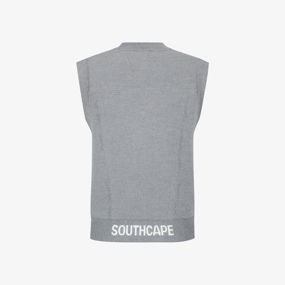 사우스케이프 여성 반하이넥 버튼 니트 베스트_멜란지 블루