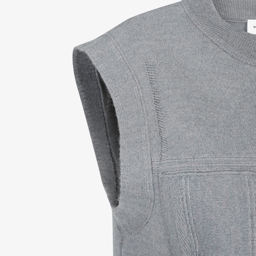 사우스케이프 여성 반하이넥 버튼 니트 베스트_멜란지 블루