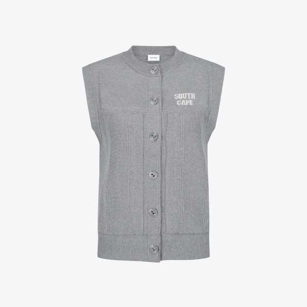 사우스케이프 여성 반하이넥 버튼 니트 베스트_멜란지 블루