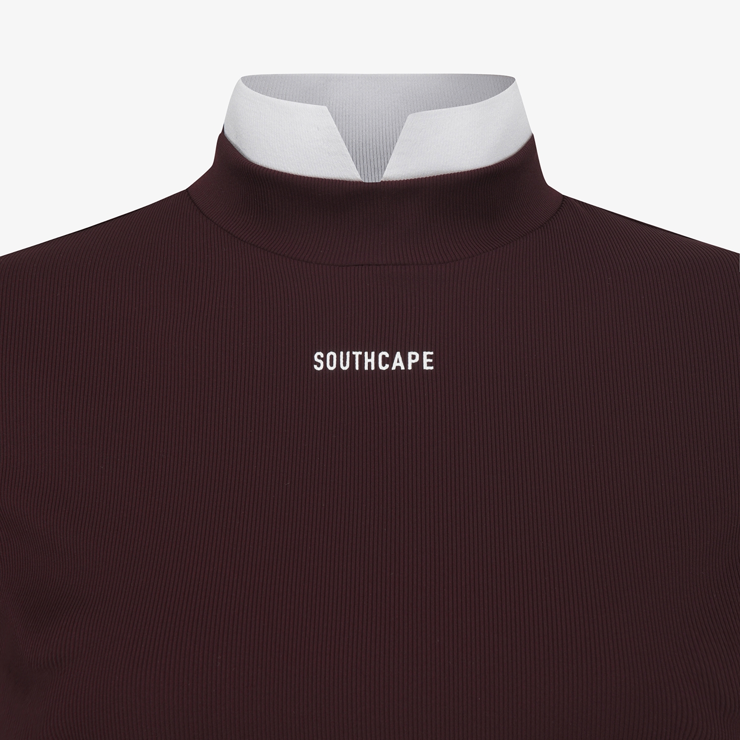 사우스케이프 여성 골지 배색 카라 티셔츠_브라운