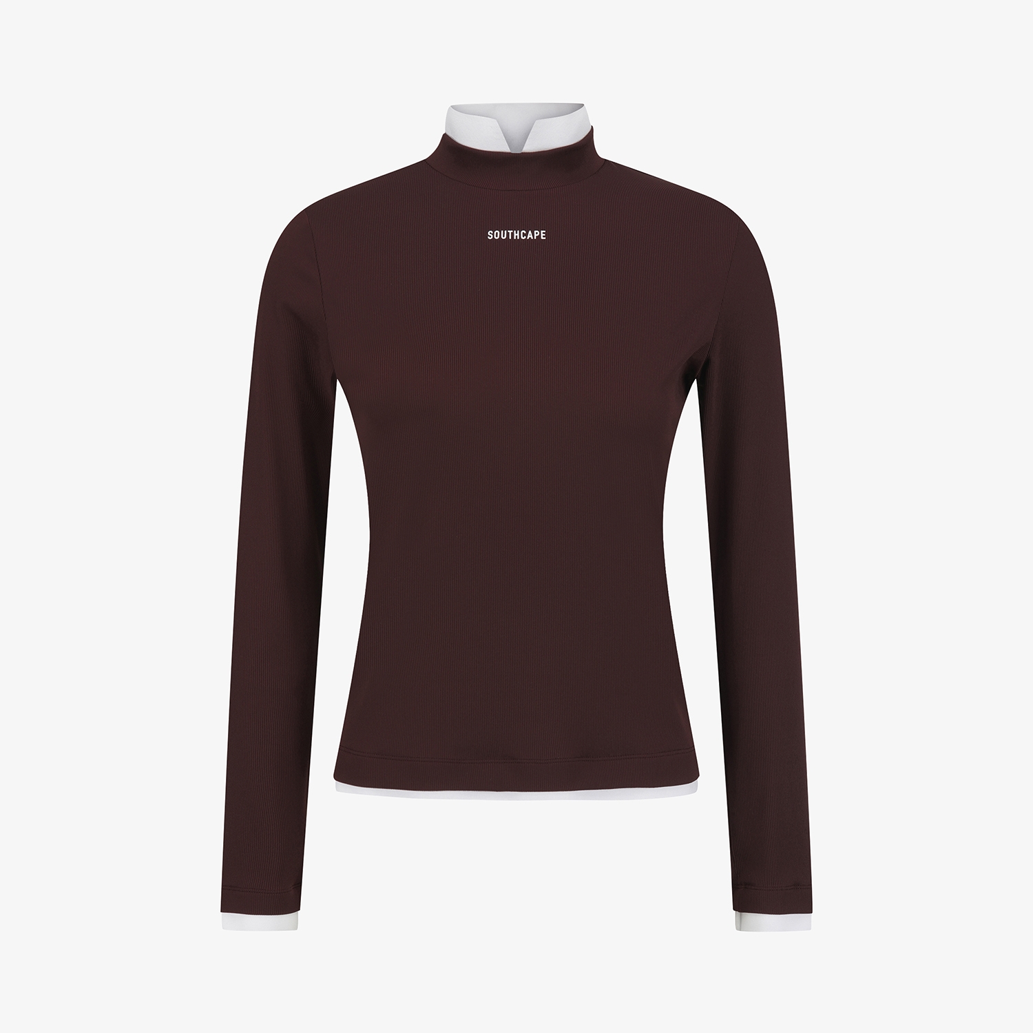 사우스케이프 여성 골지 배색 카라 티셔츠_브라운