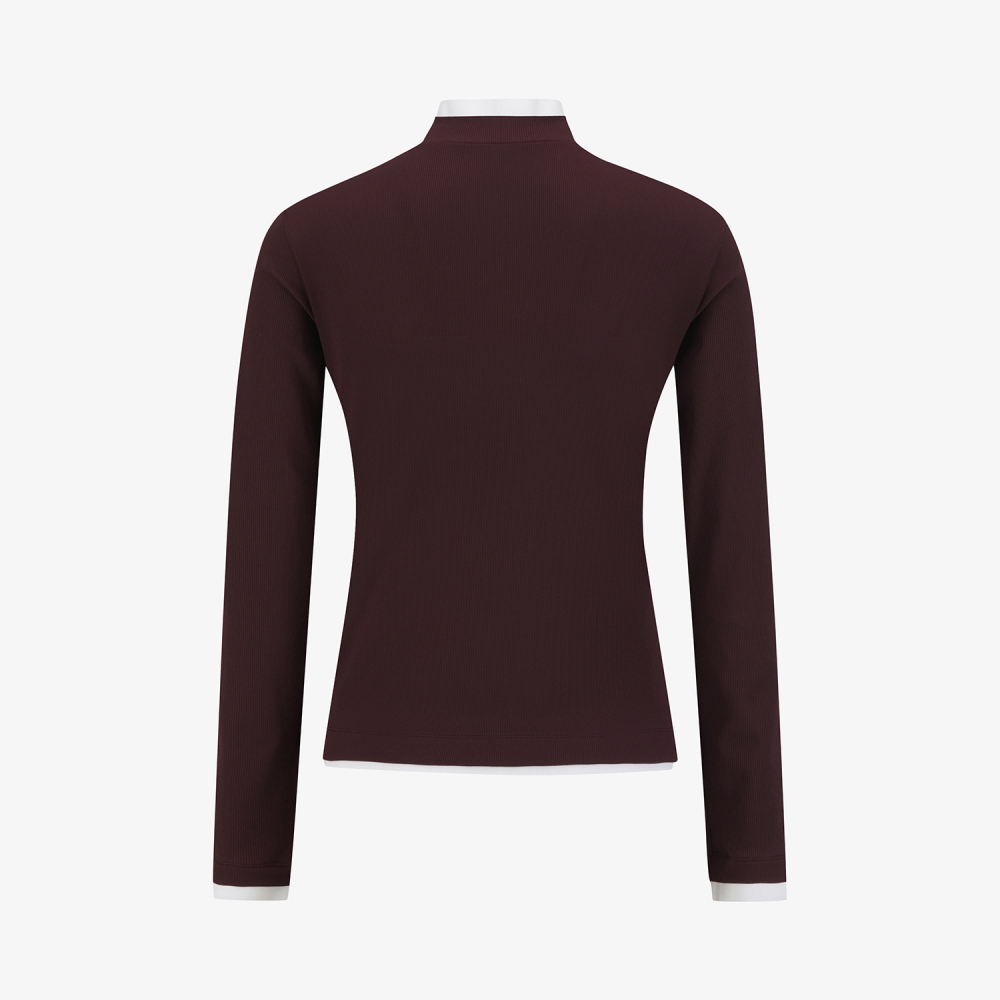 사우스케이프 여성 골지 배색 카라 티셔츠_브라운