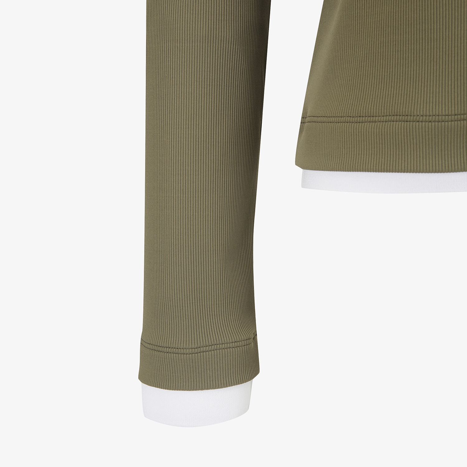 사우스케이프 여성 골지 배색 카라 티셔츠_카키