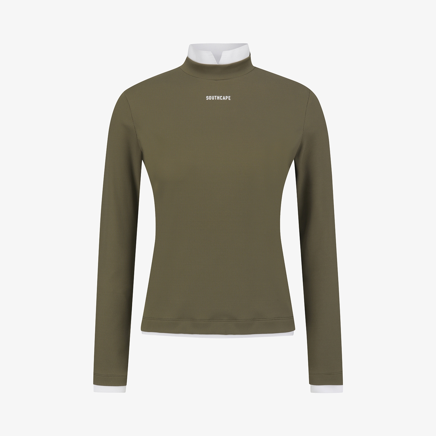 사우스케이프 여성 골지 배색 카라 티셔츠_카키