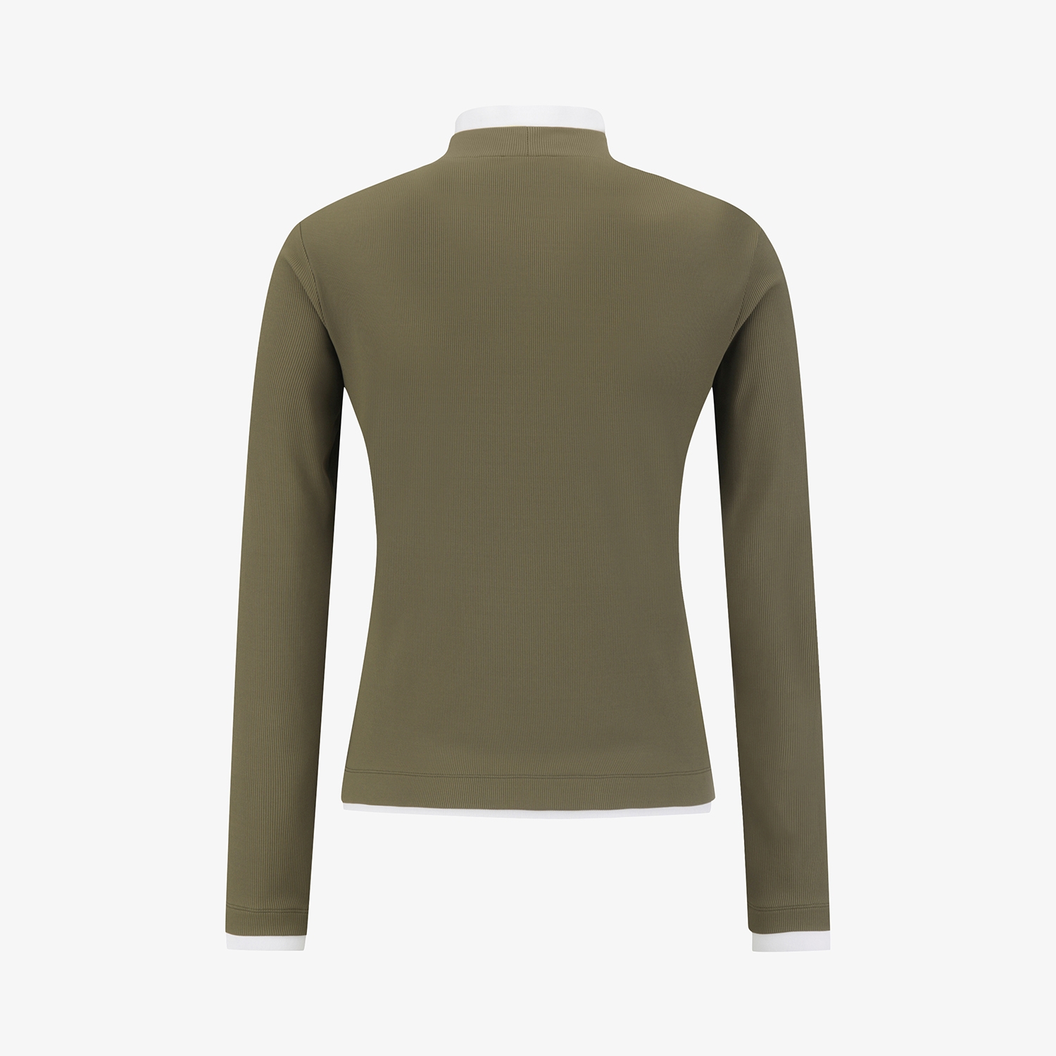 사우스케이프 여성 골지 배색 카라 티셔츠_카키