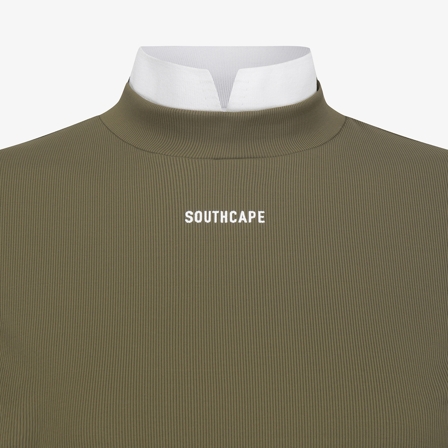 사우스케이프 여성 골지 배색 카라 티셔츠_카키