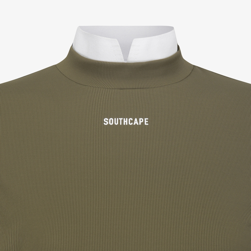 사우스케이프 여성 골지 배색 카라 티셔츠_카키
