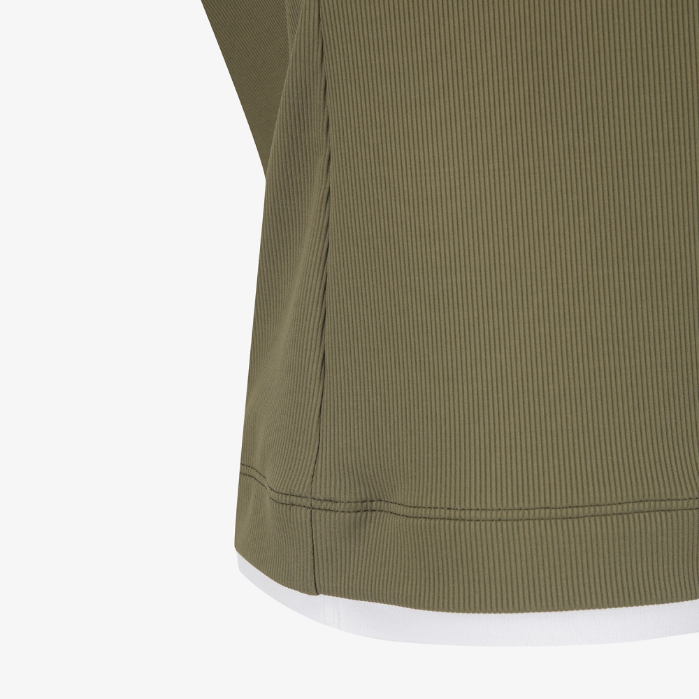 사우스케이프 여성 골지 배색 카라 티셔츠_카키