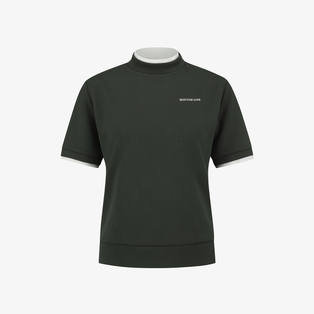 사우스케이프 여성 모노그램 하프넥 반팔 티셔츠_카키