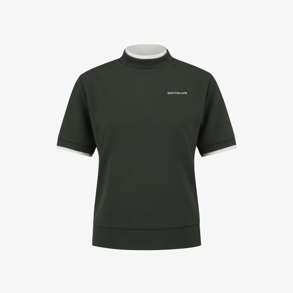 사우스케이프 여성 모노그램 하프넥 반팔 티셔츠_카키