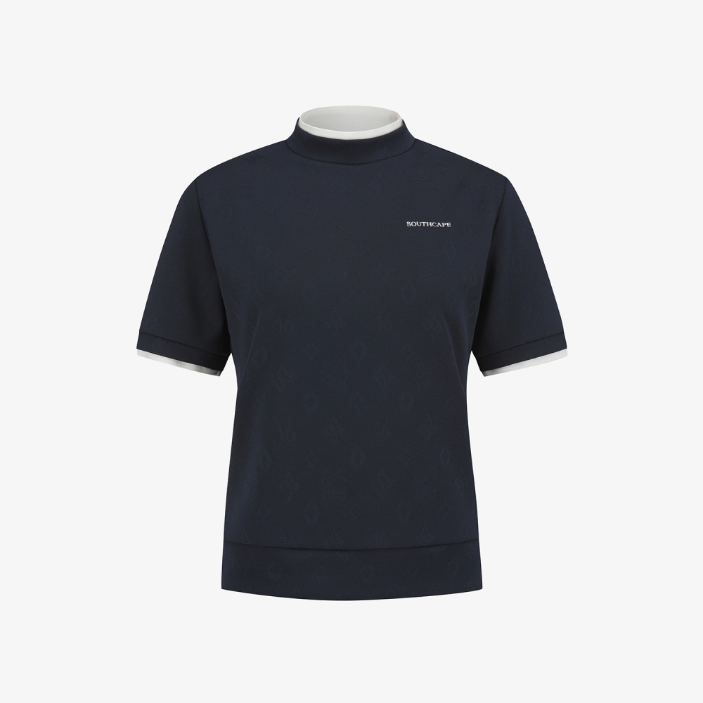 사우스케이프 여성 모노그램 하프넥 반팔 티셔츠_네이비