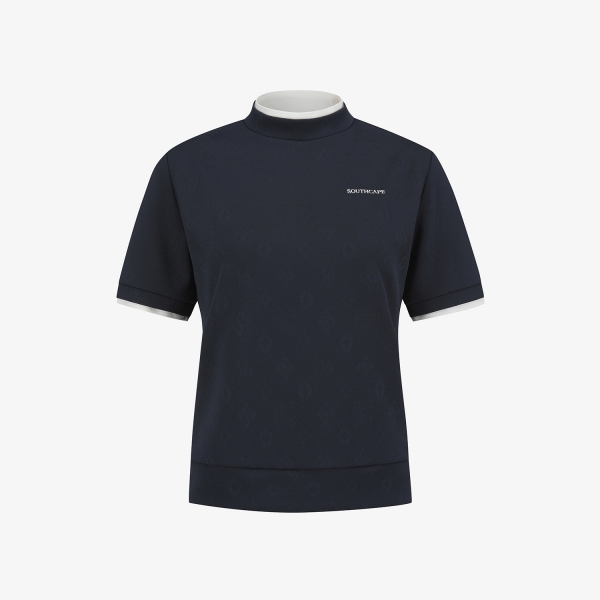 사우스케이프 여성 모노그램 하프넥 반팔 티셔츠_네이비