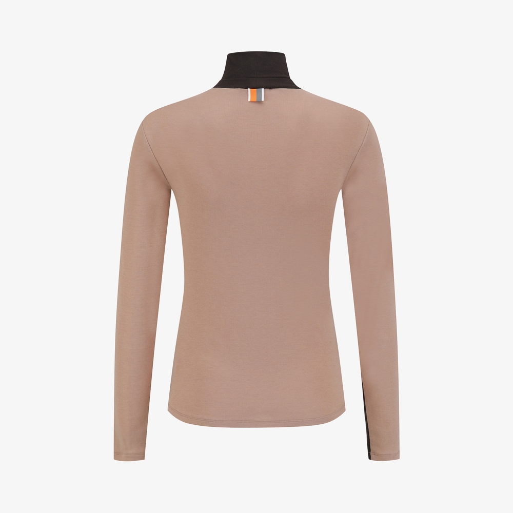 사우스케이프 여성 배색 하이넥 베이스레이어_브라운